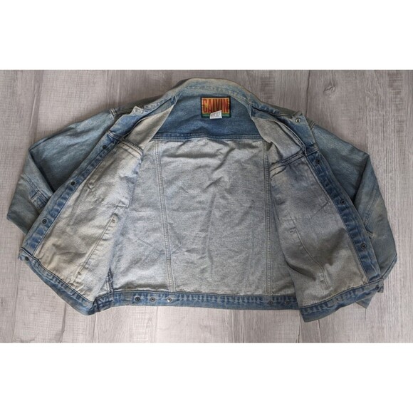 Vintage Calvin Klein Silver Snap Buttons Distressed Denim Jean Jacket Mens Sz L - Picture 5 of 12